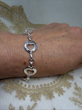 925 Sterling Silver Heart Bracelet Geometric Open Heart Link Romantic